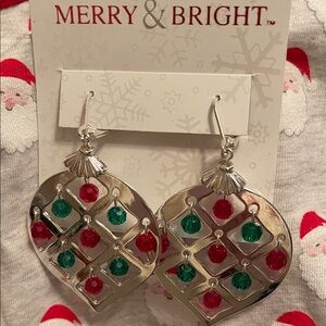 Merry & Bright Silver Earrings with Red and Green Accents